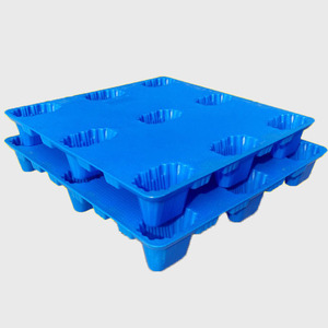 พาเลทพลาสติก HDPE แบบขึ้นรูปด้วยลมเป่า 9 ขา ความสูง 85 มม. แบบด้านเดียว สำหรับคลังสินค้า ซ้อนได้ ใช้สำหรับขนส่ง - Product Image 3
