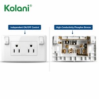 Prise murale OEM standard US 120, double, 6 trous, 16A 250V avec interrupteurs à bascule indépendants pour appartements et projets hôteliers