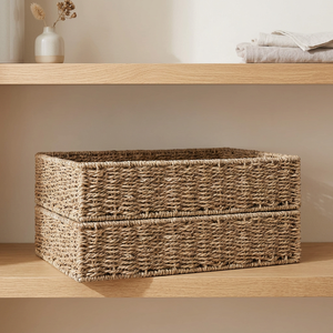 Panier de rangement multifonction en jonc de mer et jute, écologique, tressé, avec détails en cuir, design unique et attrayant, idéal comme cadeau, 8 paniers cubes pour linge, bicolore, pour l'organisation des escaliers - Product Image 4
