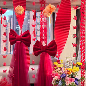 Lazo gigante de terciopelo rojo Magpie para decoración de pared en bodas, accesorios de tela para la habitación nupcial y fondo de sala de estar - Product Image 2