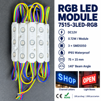 Module LED RGB 12V étanche, module LED SMD 5050, 0,72W, IP65, 75x15mm pour lettres lumineuses et caissons lumineux publicitaires