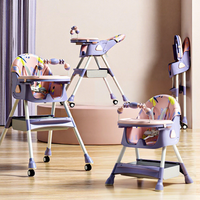 Chaise haute multifonctionnelle pour bébé avec étagère à jouets, hauteur réglable, inclinable pour s'allonger, pliable, en cuir PU, chaise de repas