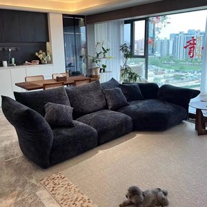 Sofá esquinero minimalista italiano de chenilla en forma de L, diseño semicircular para sala de estar, apartamento pequeño, muebles curvos modernos - Product Image 4