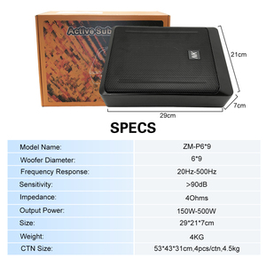 パワフル重低音 <span class=keywords><strong>500W</strong></span> 6x9スリム型 シート下設置 アクティブ電源内蔵 アンプ内蔵型カーサブウーファー - Product Image 2