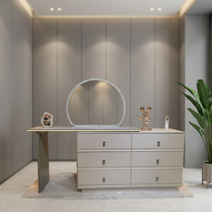 Modern Makeup <b>Vanity</b> <b>Table</b> with Lighted <b>Mirror</b> and Storage Drawers for Bedroom Furniture - Product Image 3