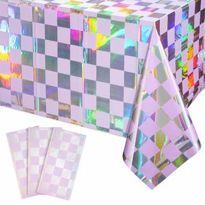 Iridescent Checkered Purple <b>Plastic</b> Shiny Disposable Modern Laser Cut Party Decorations Birthday Bridal Baby - Product Image 1