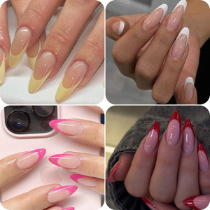 96 pièces/boîte – <span class=keywords><strong>Faux</strong></span> ongles à presser blancs amande, couleur unie, style français <span class=keywords><strong>simple</strong></span>, brillants, couvrance totale pour femmes - Product Image 5
