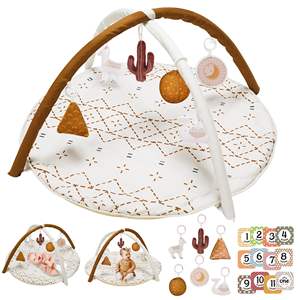 Sensory and Motor Skill Development Macrame Baby Play Gym <strong>Mat</strong> with 6 Detachable Toys and 12 <strong>Milestone</strong> Cards Activity <strong>Mat</strong> - Product Image 2