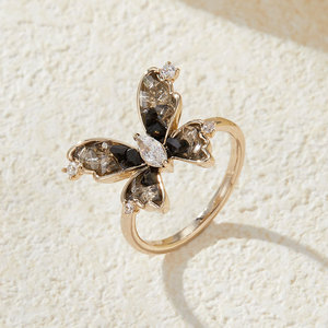Butterfly <b>Open</b> <b>Ring</b> Women's Adjustable Insect Index Finger <b>Ring</b> With Black Gradient Crystal Prong Setting Jewelry Gift - Product Image 4