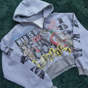 Custom Label Winter Acid Washed Men's <b>Hoodie</b> 100% Cotton <b>Waterproof</b> Windproof Zipper Design Distressed Embroidery Patch - Product Image 2