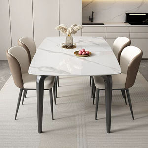 Set Tavolo da Pranzo Rettangolare Moderno in Pietra Sinterizzata Italiana con 6 Sedie Oro Rosa e <span class=keywords><strong>Gambe</strong></span> in Acciaio Inox, Assemblato <span class=keywords><strong>per</strong></span> Casa e Ristorante - Product Image 4
