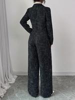 Ensemble deux pièces professionnel sur mesure, direct usine, comprenant un blazer en tweed à carreaux coupe ample et un pantalon à jambes larges à motif uni, pour le printemps