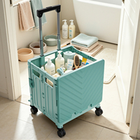 Chariot de cuisine pliable en plastique PP renforcé, léger, avec poignée télescopique, capacité 45/65L, design moderne pour aliments