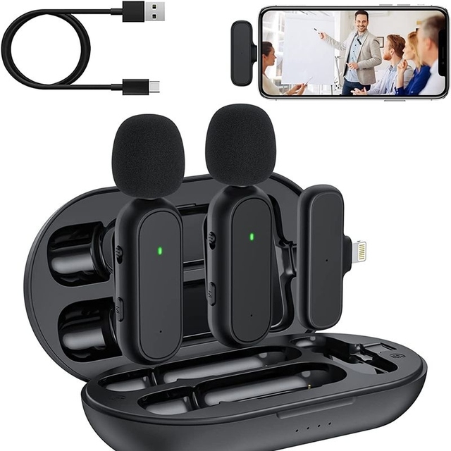High Quality 2 Pack Wireless Lavalier Microphone With Charging Box Noise Reduction Wireless Microphone