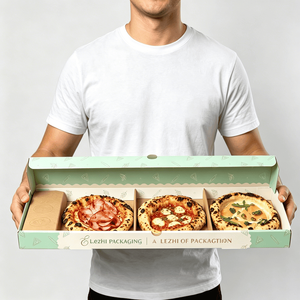 Boîte à <span class=keywords><strong>pizza</strong></span> personnalisée à 3 compartiments, <span class=keywords><strong>emballage</strong></span> en carton alimentaire pour mini-pizzas, boîte à emporter écologique - Product Image 5