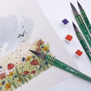 Set di pennelli per <span class=keywords><strong>pittura</strong></span> ad acquerello di alta classe in lana scoiattolo 4 pezzi Set di pennelli a punta rotonda verde - Product Image 4