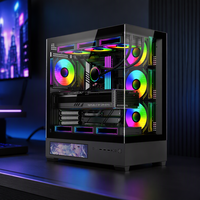 Boîtier d'ordinateur de jeu Mid Tower ATX, cabinet de bureau pour CPU, panneau latéral en verre trempé, ventilateur RGB, châssis B1302