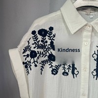 Chemisier décontracté en coton pur tissé brodé floral français pour femme, nouvelle collection été 2026, manches raglan lavables, vente en gros