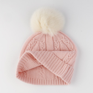 Bonnets d'hiver personnalisés en tricot chaud pour bébé nouveau-né 100% <span class=keywords><strong>Bonnet</strong></span> en <span class=keywords><strong>laine</strong></span> mérinos avec pompon en fourrure - Product Image 2