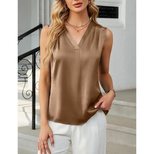 Top de Satén para Mujer, Sin Mangas, Cuello en V, Blusa Plisada, Estilo Casual de Negocios, Camisa de Trabajo, Top Elegante de Verano - Product Image 2