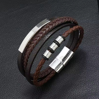 Bracelet en cuir multicouche pour hommes en gros avec boucle magnétique en alliage tressé Nouveaux bracelets de charme de mode