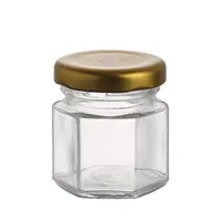 Frasco de vidro hexágono de 1.5 oz/45 ml, mini confeitaria para tempero, tampa de ouro e mel