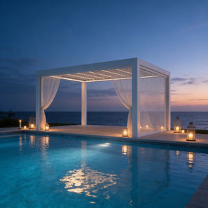 Pergola extérieure en <span class=keywords><strong>aluminium</strong></span> Tingmeihaoting Premium avec station barbecue intégrée, revêtement poudré <span class=keywords><strong>blanc</strong></span>, bioclimatique, vente en gros - Product Image 1