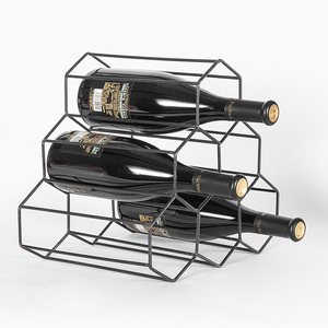 โรงงานอุปทานโดยตรงการออกแบบทางเรขาคณิตอิสระผู้ถือขวดสีดำเคาน์เตอร์6ขวดโลหะชั้นวางไวน์ - Product Image 1