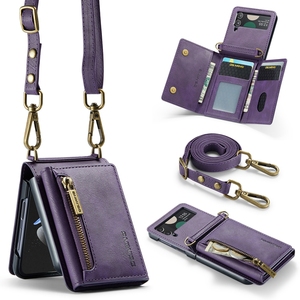 Bandoulière lanière fermeture éclair cartes fente portefeuille étui de téléphone en cuir pour <span class=keywords><strong>Samsung</strong></span> Galaxy Z <span class=keywords><strong>Flip</strong></span> 5 4 <span class=keywords><strong>3</strong></span> Flip3 bandoulière <span class=keywords><strong>pochette</strong></span> de couverture - Product Image 4