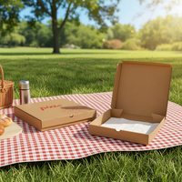 Le matériau est en carton ondulé, disponible en différentes tailles, et convient à l'emballage de plats à emporter.
