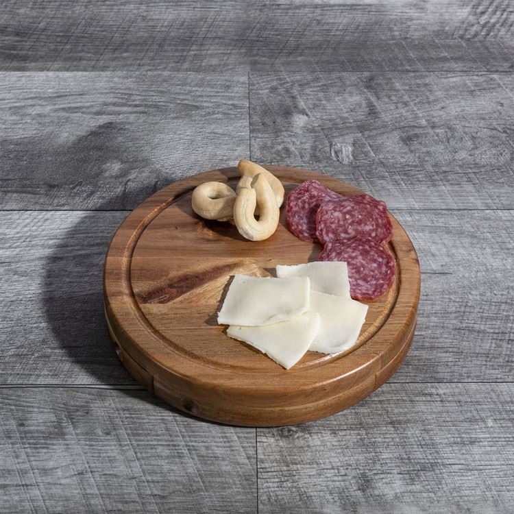 Gift wood round board wooden cheese platter with hidden cutlery tray