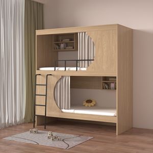 Прочные съемные деревянные двухъярусные кровати для общежития с металлическим дизайном, идеально подходит для двухместных спален в стиле лофт - Product Image 4