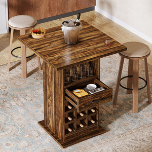 Table de bar carrée Tribesigns, 39,37 po de hauteur, table de cocktail industrielle avec rangement et porte-bouteilles, unité de bar à domicile - Product Image 2