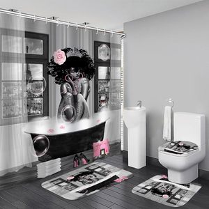 Rideau de Douche en Polyester Imprimé Numérique Personnalisé Imperméable Motif Reine Afro Noire pour Bain à Bulles, Vente en Gros (Lot de 3) - Product Image 1