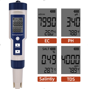 Stylo numérique portable 5 en 1 Plus avec mesure de la température, du TDS, de l'EC, de la densité, de la <span class=keywords><strong>salinité</strong></span> et du pH, testeur de qualité de l'eau - Product Image 5