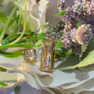 <span class=keywords><strong>Bague</strong></span> en acier inoxydable plaqué or 18 carats Bijoux Big Shiny Cubic Zirconia Geometric Open-Back Ring for Women - Product Image 5