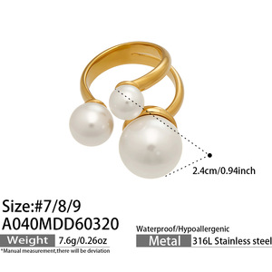 Anillo Abierto de Acero Inoxidable 316 para Mujer con Perlas de Imitación, Chapado en Oro de 18K, Resistente al Deslustre, Banda Ovalada de Lujo Ligero con Diseño Único - Product Image 4