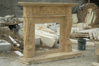 Poêle en pierre d'intérieur beige sculpté à la main à bas prix, style antique moderne, cheminée en marbre entourée de manteaux