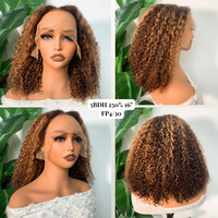 Perruque sans colle en cheveux humains bouclés et volumineux, densité 250%, avec closure en dentelle HD 5x5 et lace front transparente 13x4, en cheveux indiens bruts
