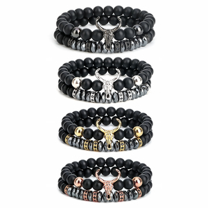 Bracelets en perles Onyx noires mates pour homme, breloque, tête <span class=keywords><strong>de</strong></span> bœuf, Chakras, huile essentielle, pierres précieuses, bijoux, offre spéciale - Product Image 1