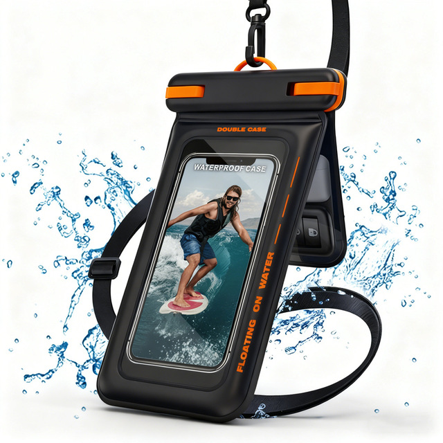 Double Space PVC+Foam Dry Bag Universal 7.5 Inch Waterproof Phone Pouch IPX8 Floating Case Swimming Beach for iPhone for Samsung