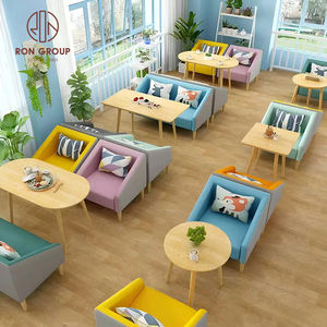 ชุดเฟอร์นิเจอร์ร้านอาหารทันสมัยโซฟาหนังหลากสีพร้อมโต๊ะกาแฟหินอ่อนทรงกลมและกรอบไม้สำหรับร้านกาแฟ - Product Image 3