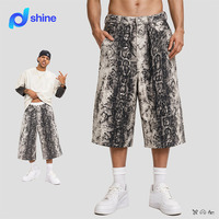 Shorts en jean pour hommes 435G en coton épais à imprimé serpent, coupe décontractée, longueur genou, style Bermuda, streetwear, décontracté, vente en gros, personnalisable
