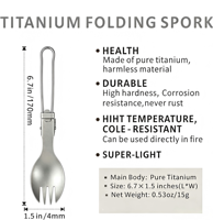 Fourchette-cuillère pliante en titane ultralégère, ustensile de camping, couverts d'extérieur pour la randonnée, le trekking, la survie, l'aventure, avec étui