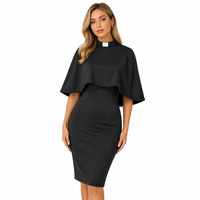 Robe de cosplay de prêtre pour femme, noire, ajustée, avec col clérical et capelet, costume médiéval pour Halloween, carnaval et jeux de rôle