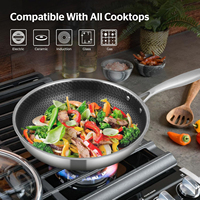 Ensemble de poêles et de sauteuses en acier inoxydable 304 triple couche antiadhésives à induction avec intérieur alvéolé, compatibles four, design moderne