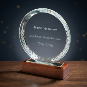 Crystal Award Stele with Wooden Base-Laser Engraved Glass <b>Plaque</b> 140x170mm Letters Theme for Tradeshow Giveaways - Product Image 3