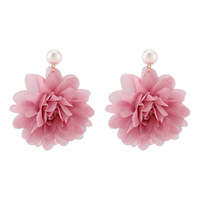 Pendientes de flores de tela colorida de playa Bohemia a la moda para mujer, pendientes de flores exagerados coloridos hechos a mano con perlas de verano