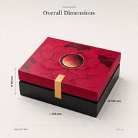 Boîte cadeau rigide rouge en gros avec couvercle amovible, bande dorée à motif pivoine en relief, pour cadeaux festifs et de détail