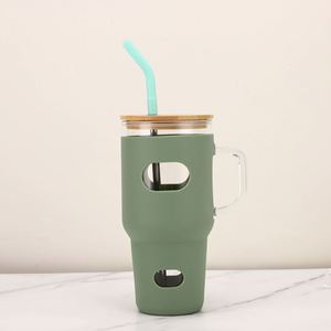 Gobelet de voyage en verre incassable de 32 oz avec poignée et manchon en silicone pour plus de sécurité - Product Image 3